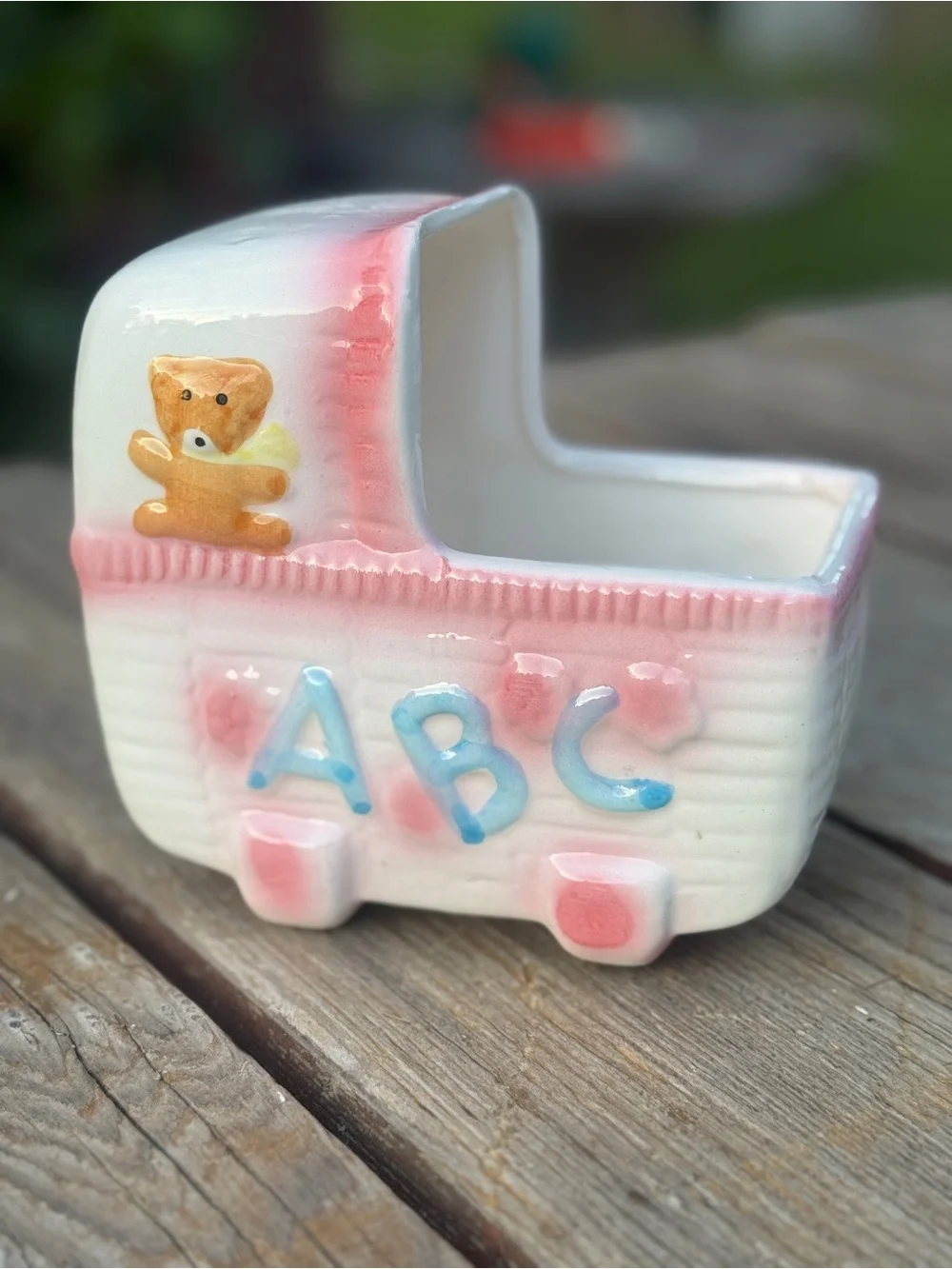 Vintage Pink and Blue ABC Baby Carriage Vase - Picture 2 of 4